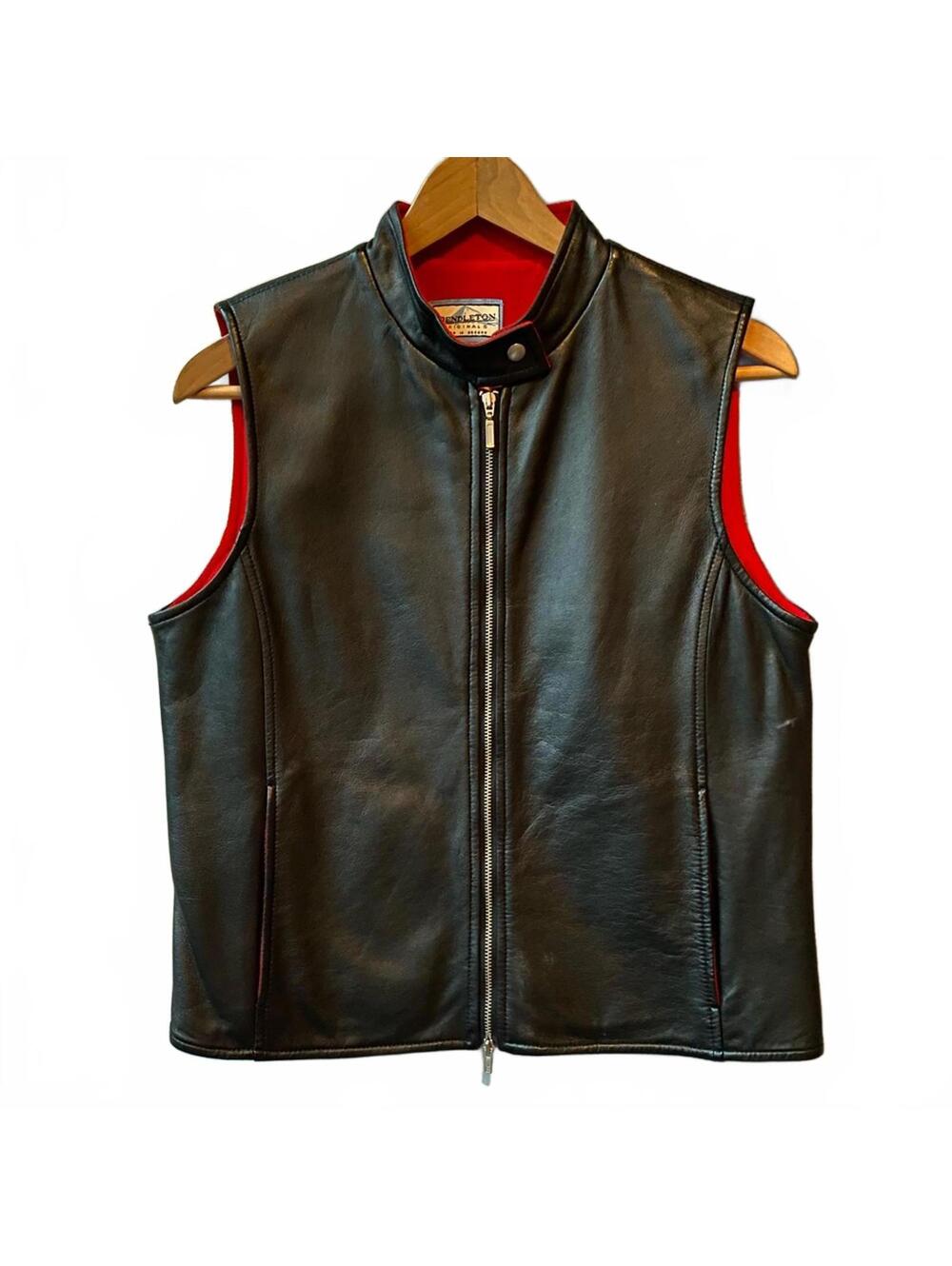 Vintage Pendleton Leather Moto Vest Red Fleece Lined S